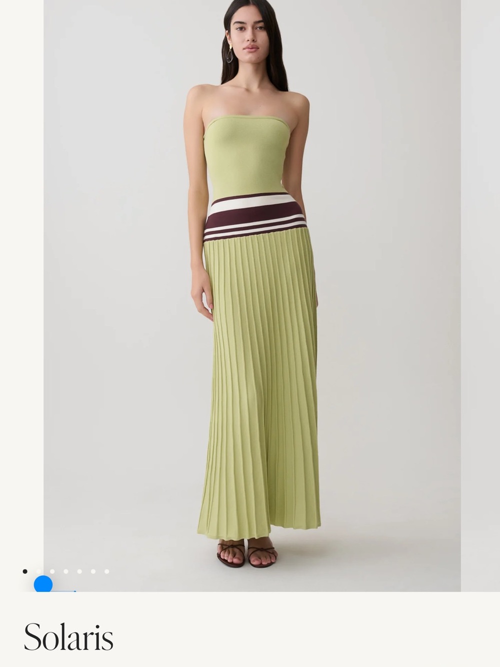 Aris Light Olive Pleated Maxi Skirt with Striped Waistband